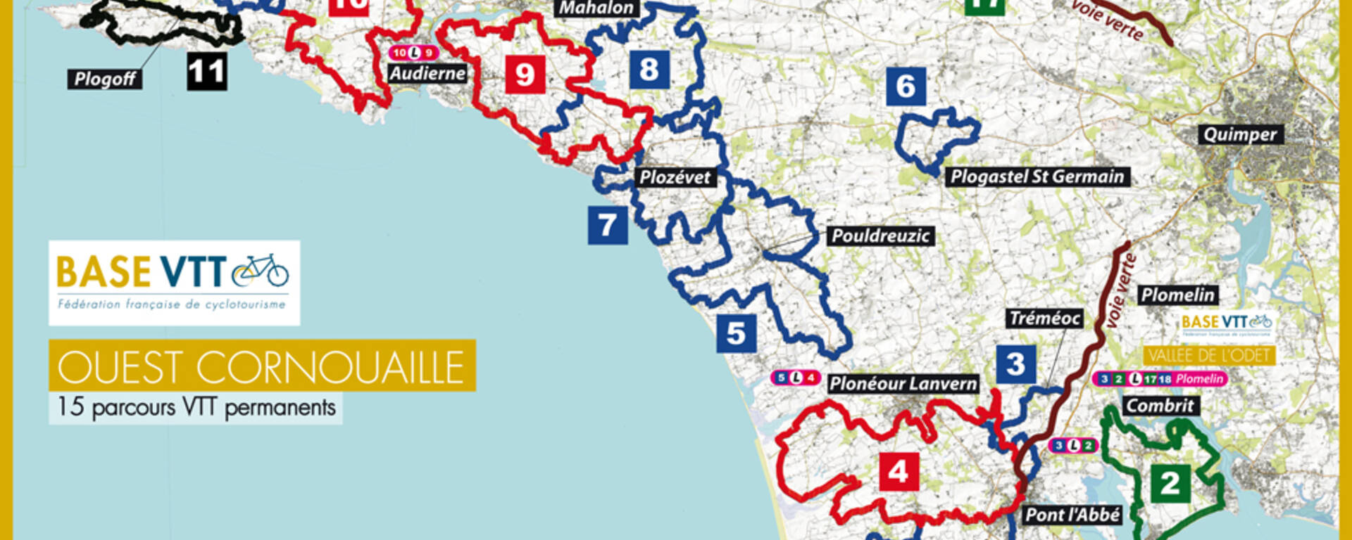 15 parcours VTT permanents de la Base Ouest Cornouaille