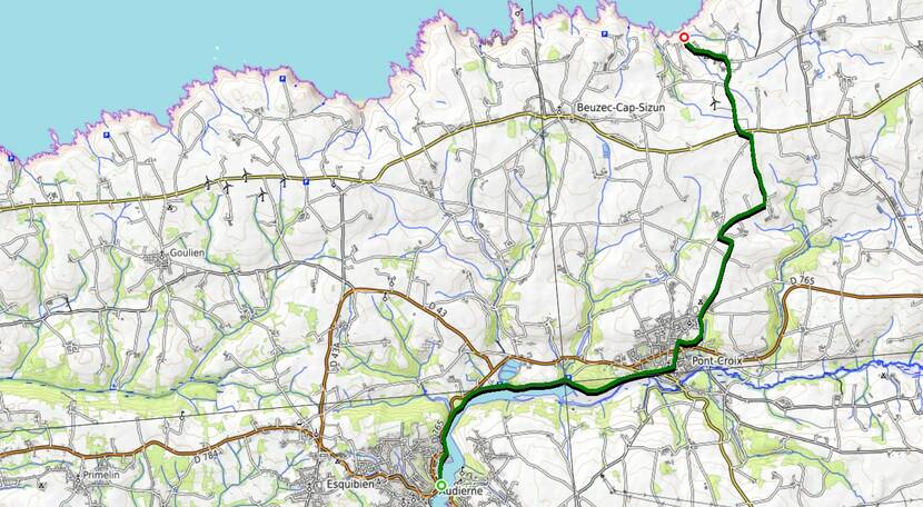 Carte de situation de l'itinéraire Le Youtar, entre Audierne et Beuzec Cap-Sizun